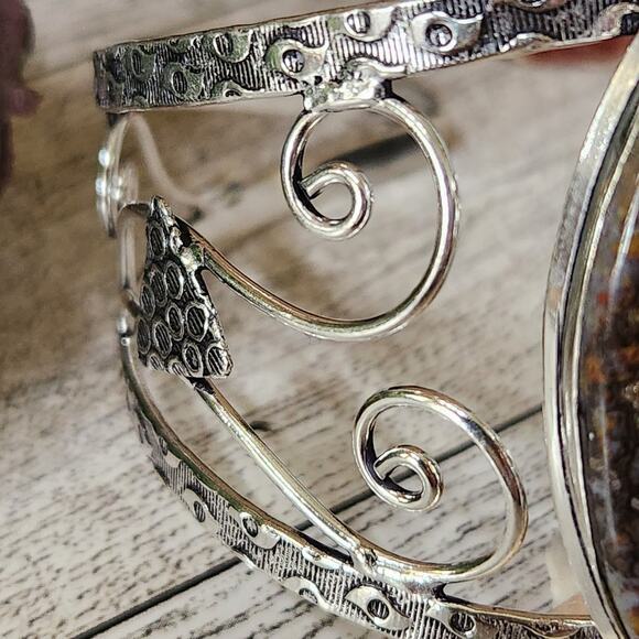 Enchanted Forest Sterling Silver Green Mossy Agate Cuff Bracelet - Picture 6 of 10